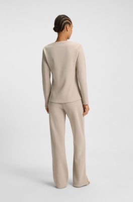 Cotton-blend pyjama bottoms with waffle structure, Light Beige