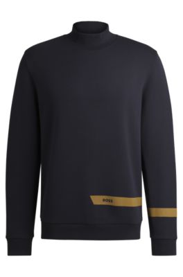 Stretch-cotton sweatshirt with logo detail, Dark Blue