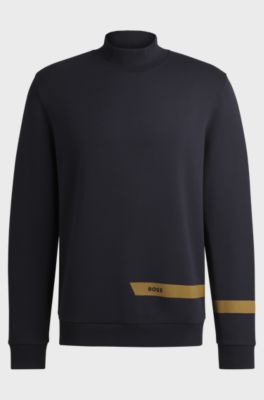 Stretch-cotton sweatshirt with logo detail, Dark Blue