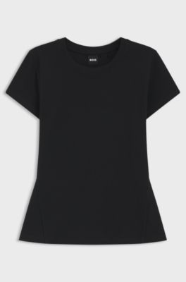 Cotton-crepe T-shirt with lustrous piping, Black