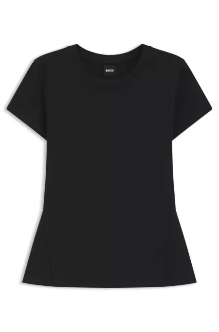 Cotton-crepe T-shirt with lustrous piping