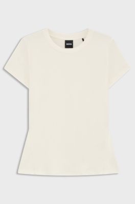 Cotton-crepe T-shirt with lustrous piping, Natural