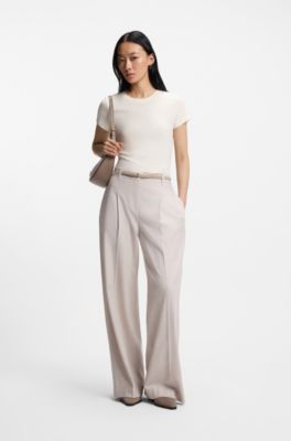 Cotton-crepe T-shirt with lustrous piping, Natural