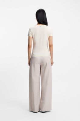 Cotton-crepe T-shirt with lustrous piping, Natural