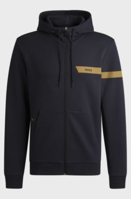 Stretch-cotton zip-up hoodie with logo detail, Dark Blue