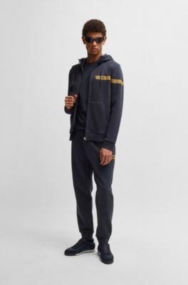 Stretch-cotton zip-up hoodie with logo detail, Dark Blue