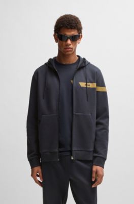 Stretch-cotton zip-up hoodie with logo detail, Dark Blue