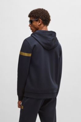 Stretch-cotton zip-up hoodie with logo detail, Dark Blue