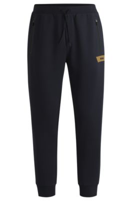 Stretch-cotton tracksuit bottoms with logo detail, Dark Blue