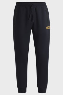 Stretch-cotton tracksuit bottoms with logo detail, Dark Blue