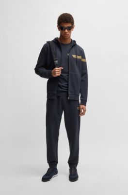 Stretch-cotton tracksuit bottoms with logo detail, Dark Blue