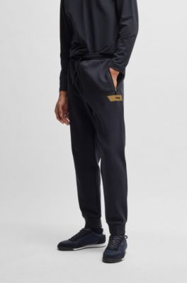 Stretch-cotton tracksuit bottoms with logo detail, Dark Blue