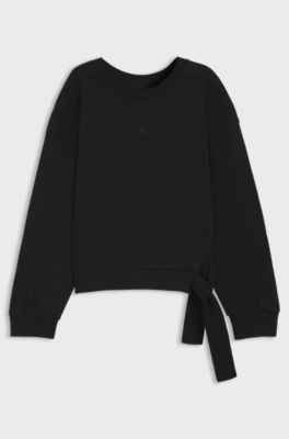 Cotton-blend sweatshirt with tie detail, Black