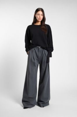 Cotton-blend sweatshirt with tie detail, Black