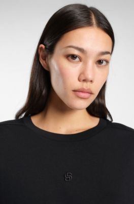 Cotton-blend sweatshirt with tie detail, Black