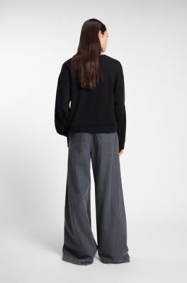 Cotton-blend sweatshirt with tie detail, Black
