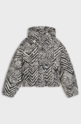 Water-repellent hooded jacket with herringbone print, Patterned