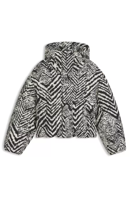 Water-repellent hooded jacket with herringbone print