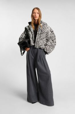Water-repellent hooded jacket with herringbone print, Patterned