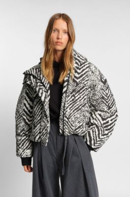 Water-repellent hooded jacket with herringbone print, Patterned