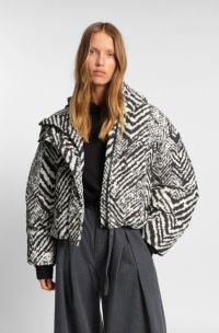 Water-repellent hooded jacket with herringbone print, Patterned