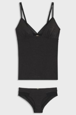 Two-piece underwear set with mesh inserts, Black