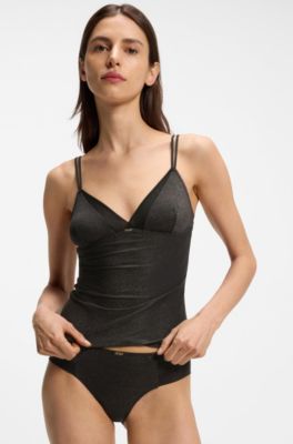 Two-piece underwear set with mesh inserts, Black