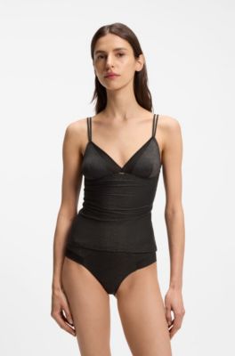 Two-piece underwear set with mesh inserts, Black