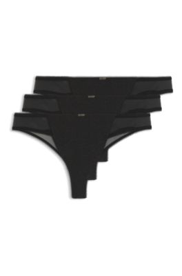 Three-pack of thongs with mesh inserts, Black