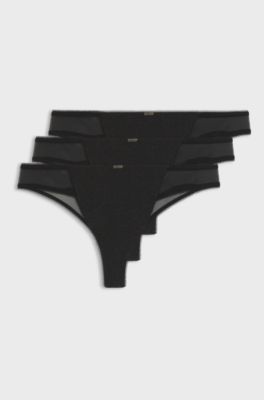 Three-pack of thongs with mesh inserts, Black