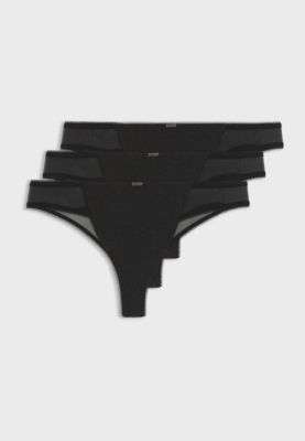 Three-pack of thongs with mesh inserts, Black