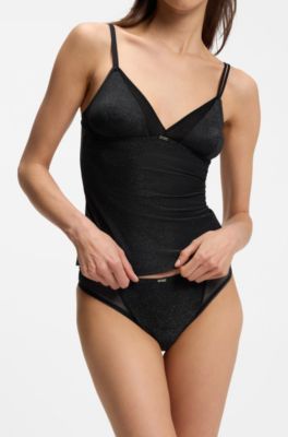 Three-pack of thongs with mesh inserts, Black