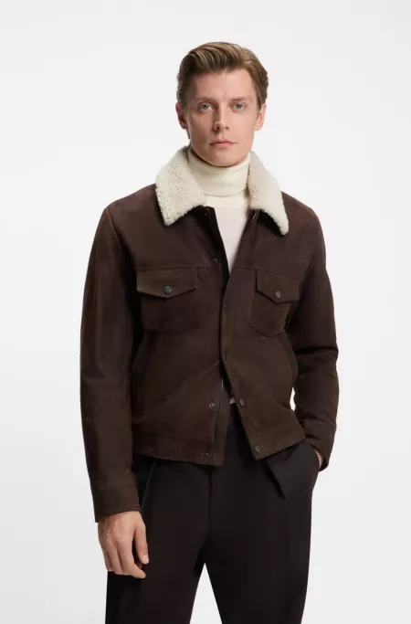 BECKHAM x BOSS leather jacket with fur collar