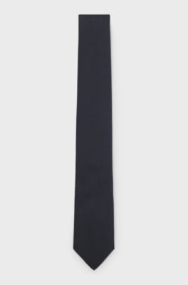 Silk-blend tie with jacquard structure, Dark Blue