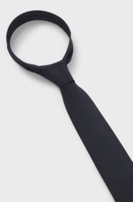 Silk-blend tie with jacquard structure, Dark Blue