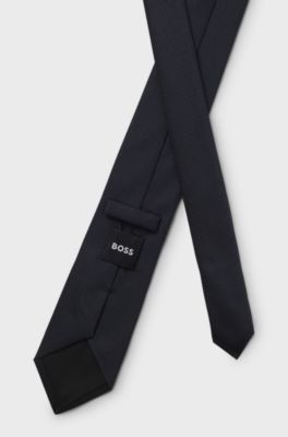 Silk-blend tie with jacquard structure, Dark Blue