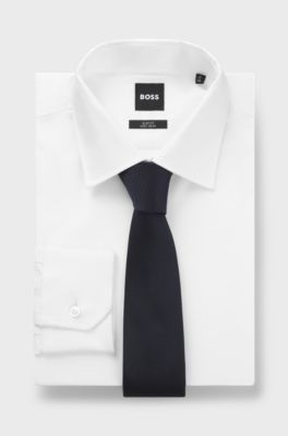 Silk-blend tie with jacquard structure, Dark Blue
