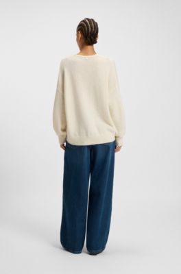 Pullover aus italienischem Garn mit V-Ausschnitt, Natur