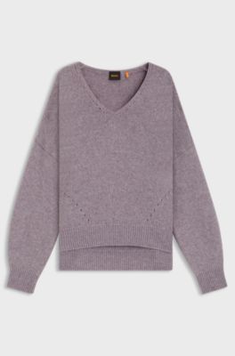 Pullover aus italienischem Garn mit V-Ausschnitt, Flieder