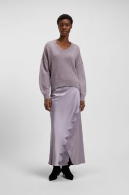 Pull en fil italien &agrave; col V, Violet clair