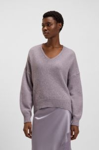 V-neck sweater in Italian yarn, Light Purple