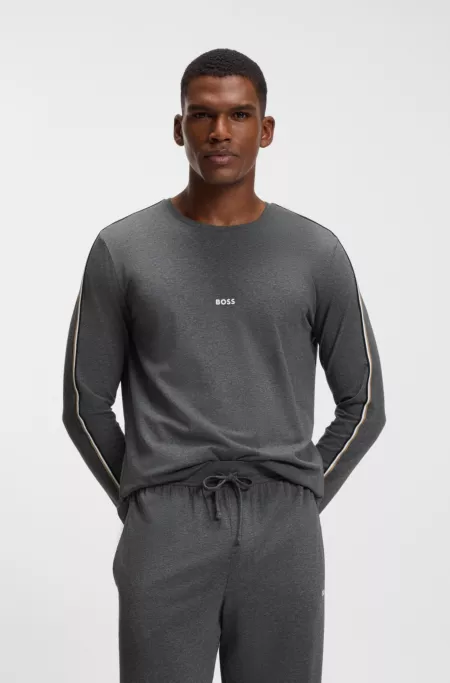 Haut de pyjama en coton avec détails à rayures sur les manches