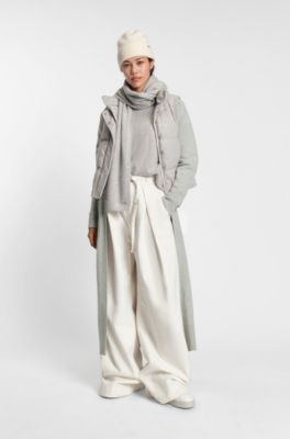 Longline belted cardigan in melange cashmere, Light Grey