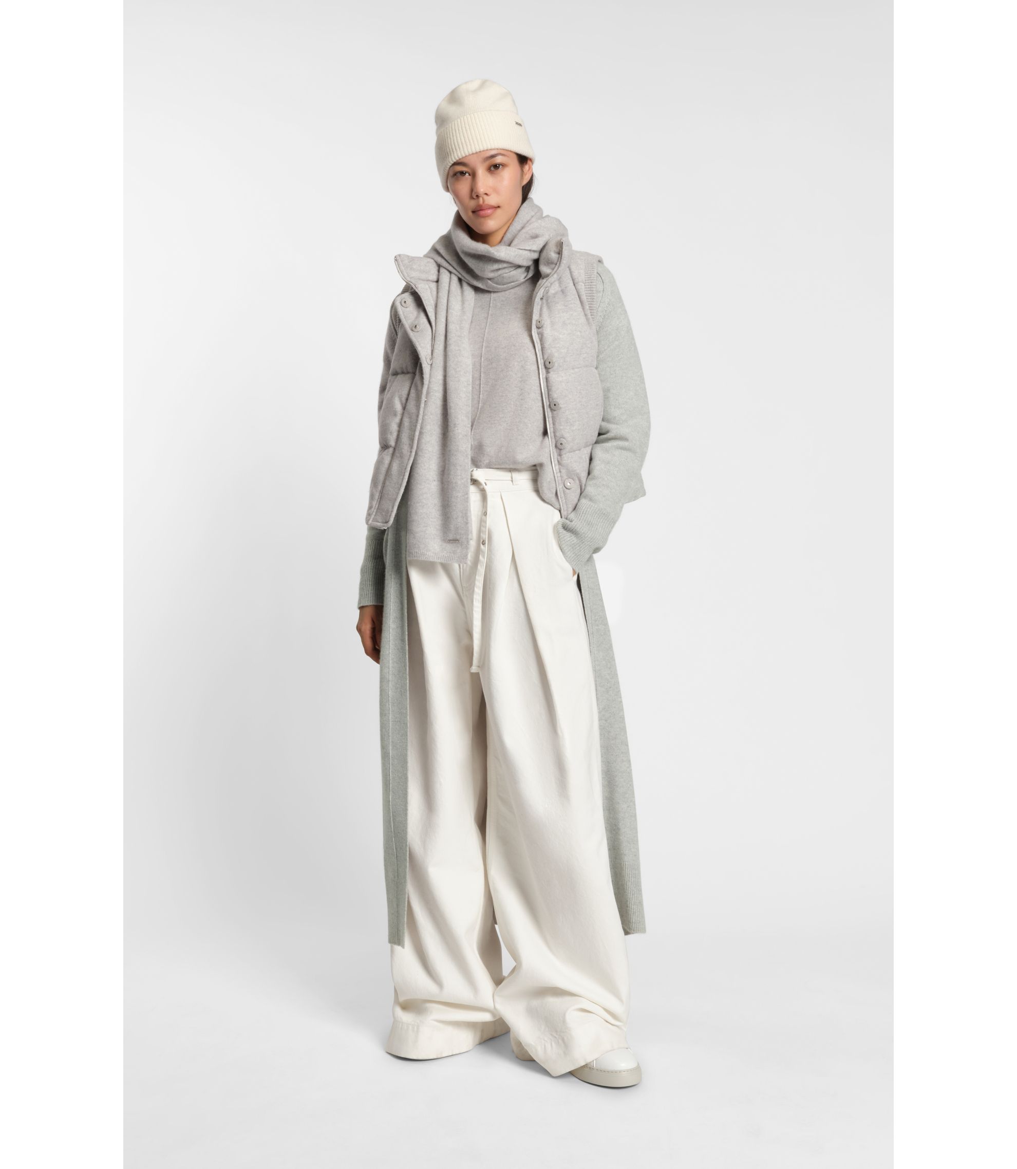 BOSS - ベルト付きロングカーディガン メランジ カシミア - ライトグレー