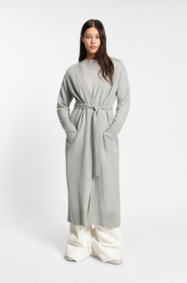 Longline belted cardigan in melange cashmere, Light Grey