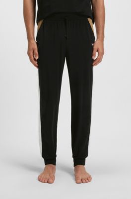 Cotton-blend pyjama bottoms with contrast panels, Black