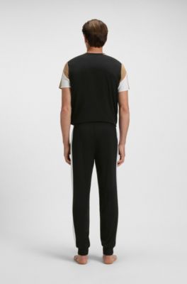 Cotton-blend pyjama bottoms with contrast panels, Black
