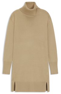 Split-rollneck sweater dress in a wool blend, Brown