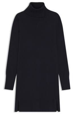 Split-rollneck sweater dress in a wool blend, Dark Blue