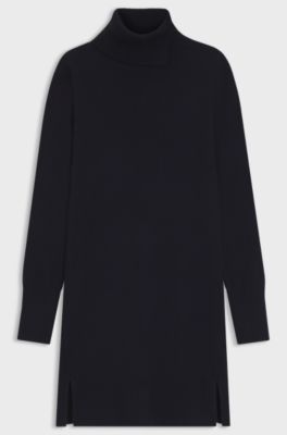 Split-rollneck sweater dress in a wool blend, Dark Blue
